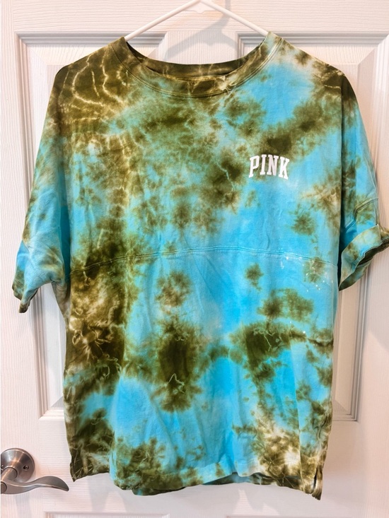 PINK Victoria's Secret Tops - PINK Victoria's Secret Olive & Aqua Tie-Dye Tee